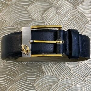 Dior Vintage Lux Black Leather Belt with Gold Logo